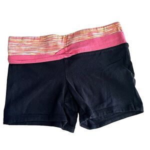 🌴 Old Navy Active Go-Dry Shorts Girls L(10-12) Black with Orange/Pink Waistband